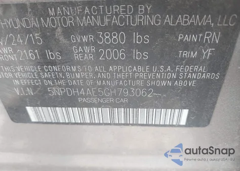 2016 Hyundai Elantra Se из США, поврежденный, VIN 5NPDH4AE5GH793062